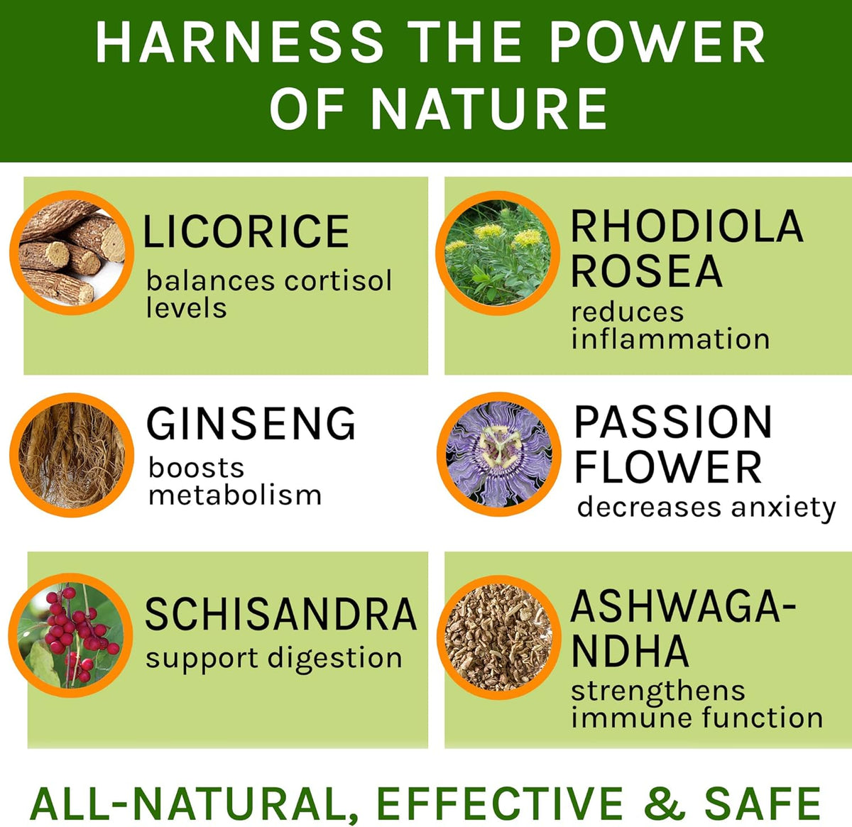 Natural pet adrenal supplement with ashwagandha and licorice root ingredients label.