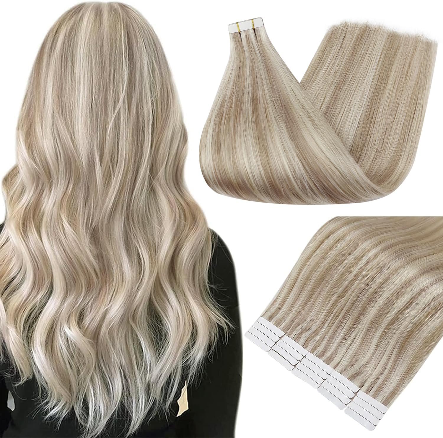 Fshine Full Shine Tape In Hair Extensions packaging front view showing premium blonde human hair