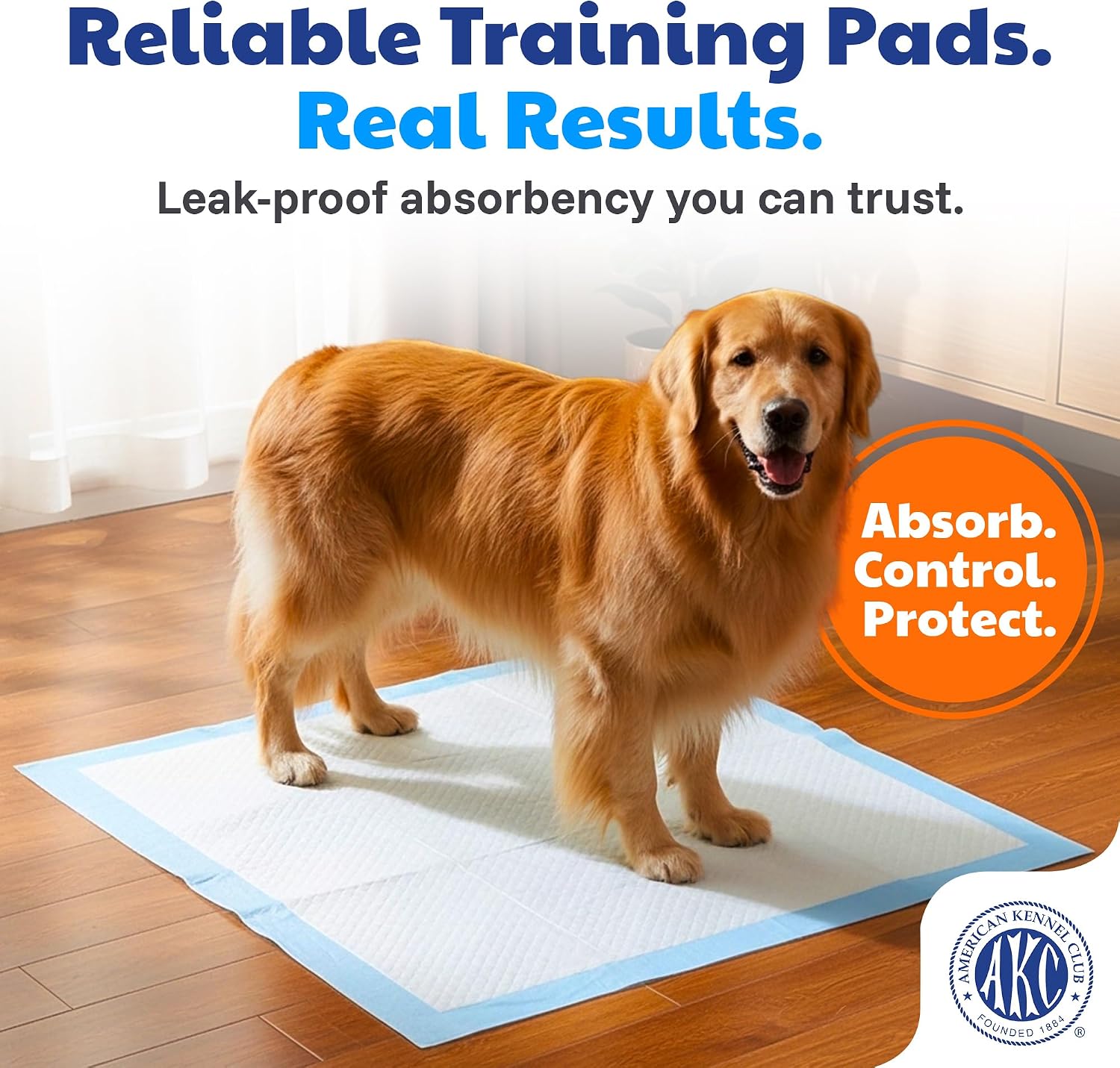 Six layer ultra absorbent quick dry gel technology inside American Kennel Club puppy pads