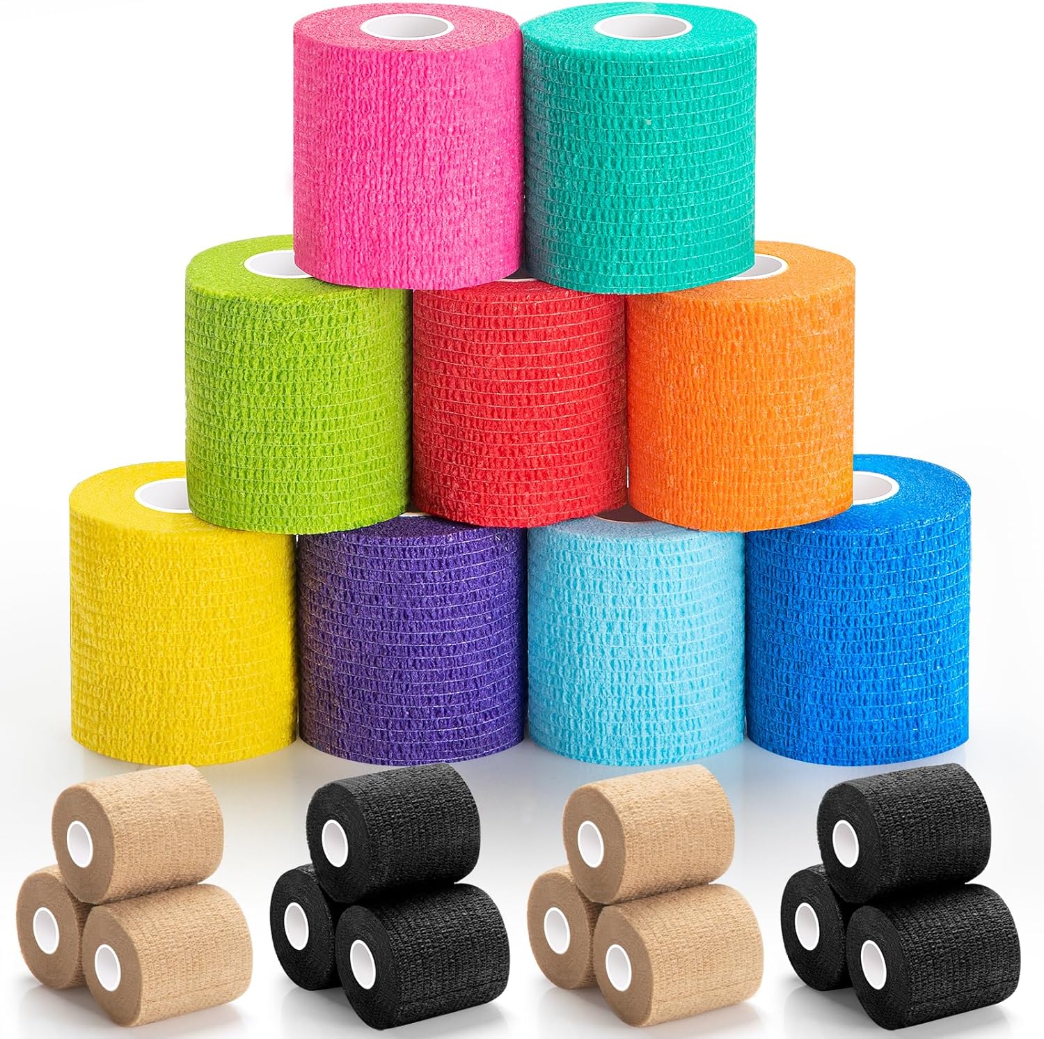 Iewyck Self Adhesive Bandage Wrap front view of nine multi-color rolls.