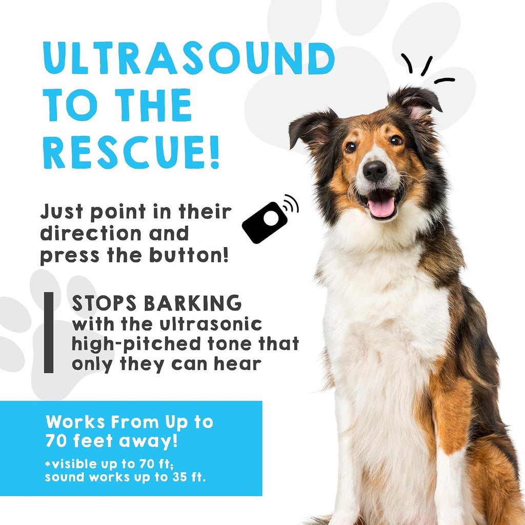 Handheld ultrasonic bark control device held by user for pet training