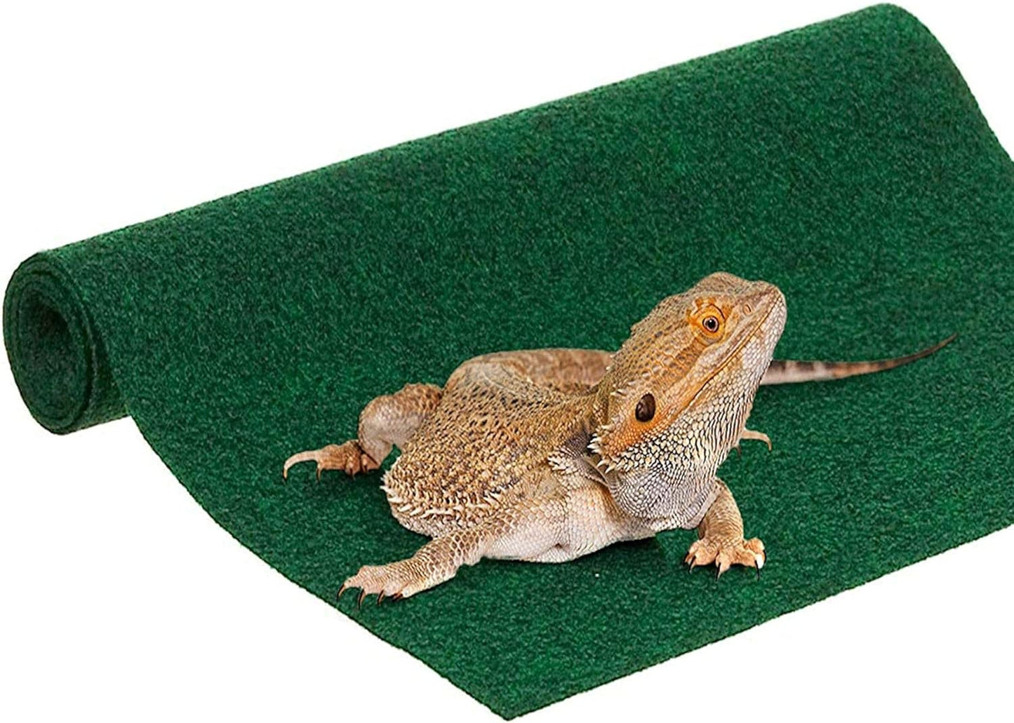 SunGrow Reptile Mat premium green terrarium liner front view shown inside a reptile enclosure.