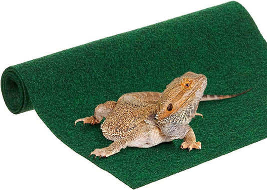 SunGrow Reptile Mat premium green terrarium liner front view shown inside a reptile enclosure.