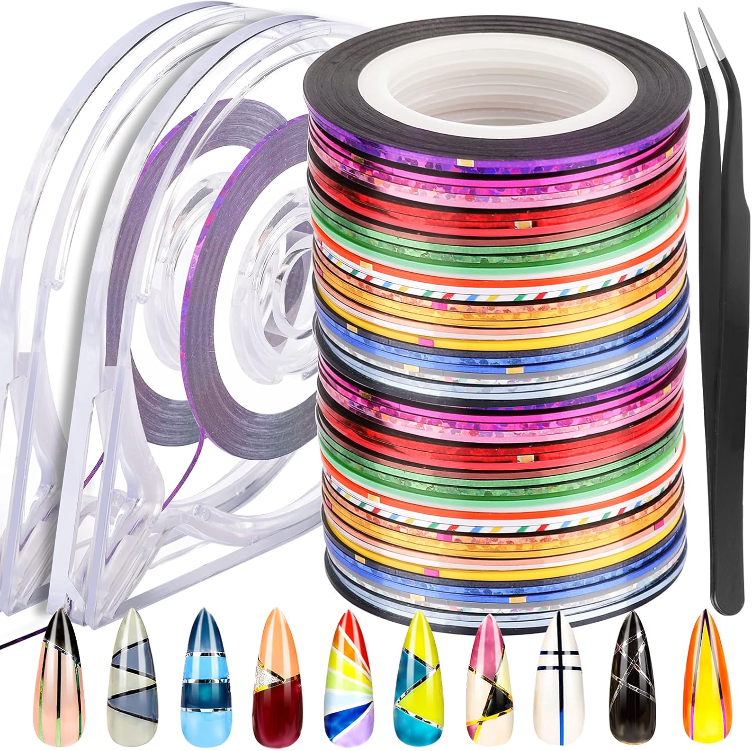 Fandamei 64 rolls nail striping tape set with dispensers