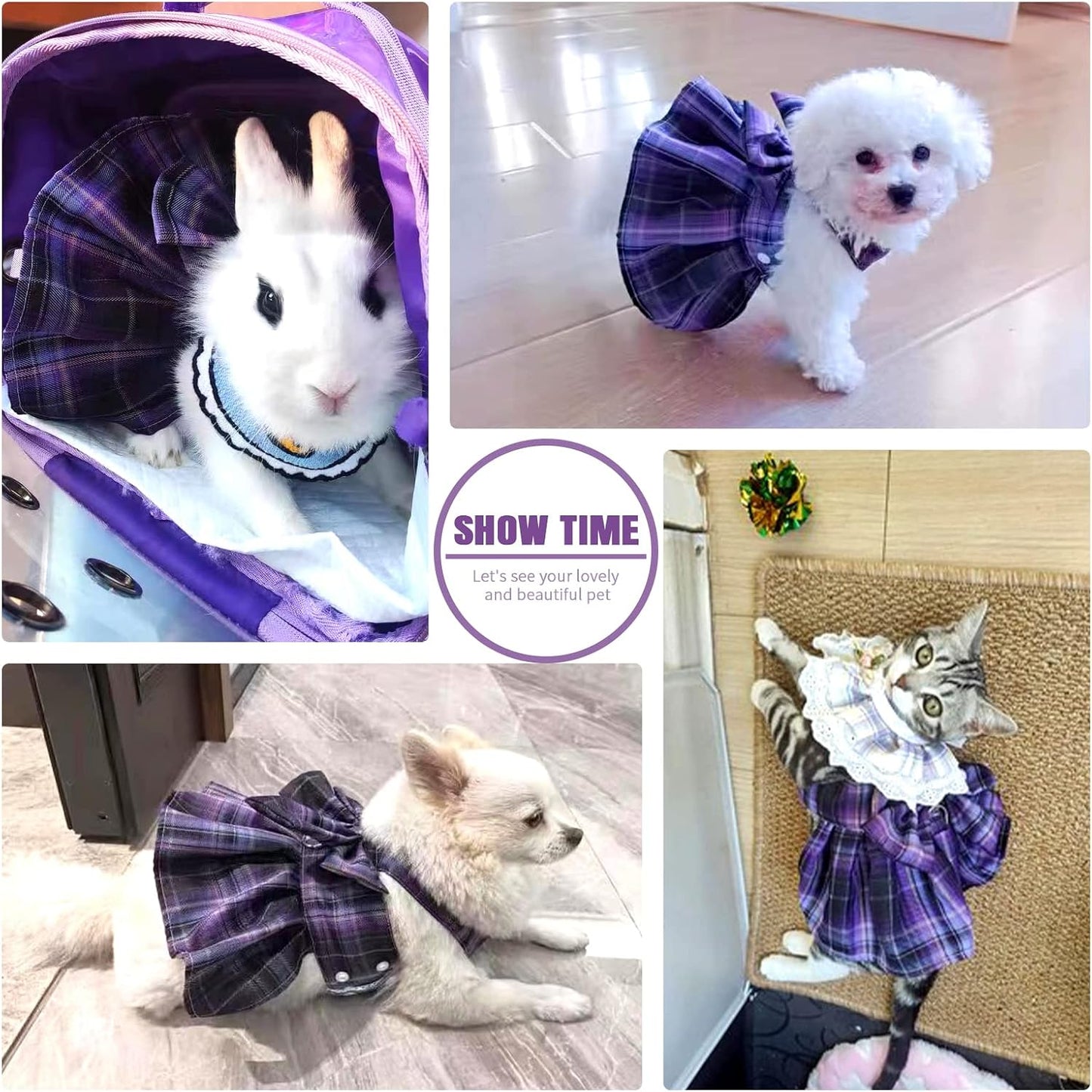 Breathable mesh lining interior view of the plaid pet harness skirt.