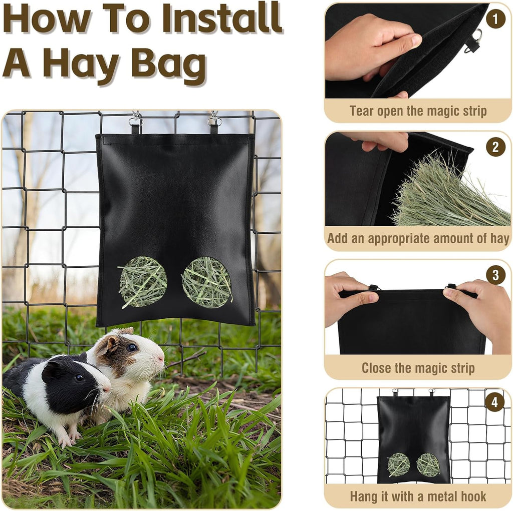 2Pcs Hanging Hay Feeder Bag for Guinea Pigs, Capacity of 0.35 Pounds of Hay, 11.8 x 9.8 Inch Bilayer Harmless Artificial Leather, 2-Hole Washable Hay Feeding Pouch for Small Rabbit, Chinchillas - Image 6