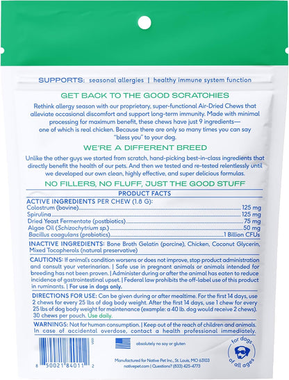 Native Pet Dog Allergy Chews - Dog Allergy Relief with Probiotics and Colostrum for Itchy Skin Relief to Support Seasonal Allergy and Healthy Immune System - All Natural Anti-Histamine - 30 Chews - Image 9