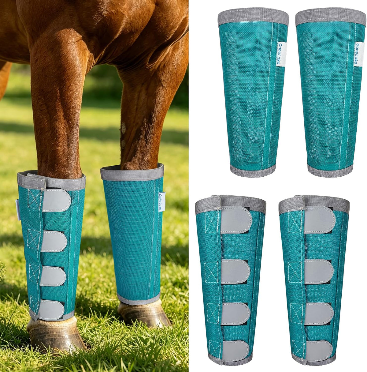 Reflective Horse Fly Boots Set of 4, Loose Fitting Leggings for Horses, Equine Fly Leg Wraps Socks for 4 Legs, Breathable Adjustable and Universal Fit, Reliable Stay Put and on (Blue) - Image 11