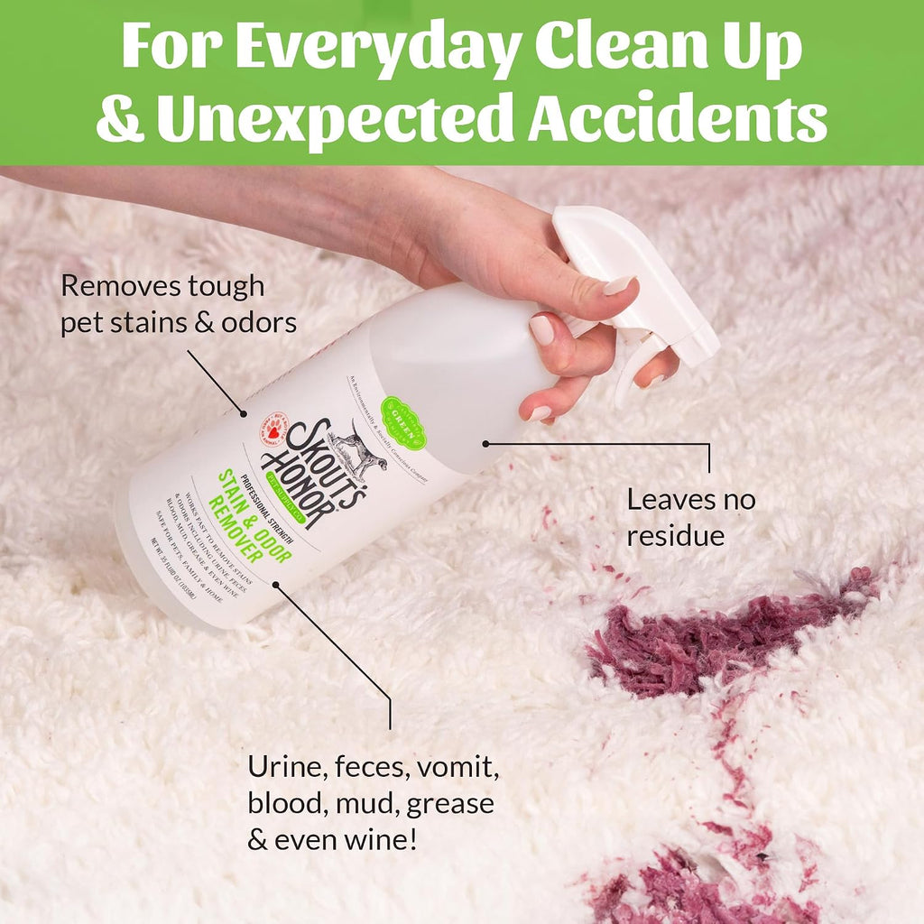 Skout's Honor pet odor remover bottle displayed on a clean surface