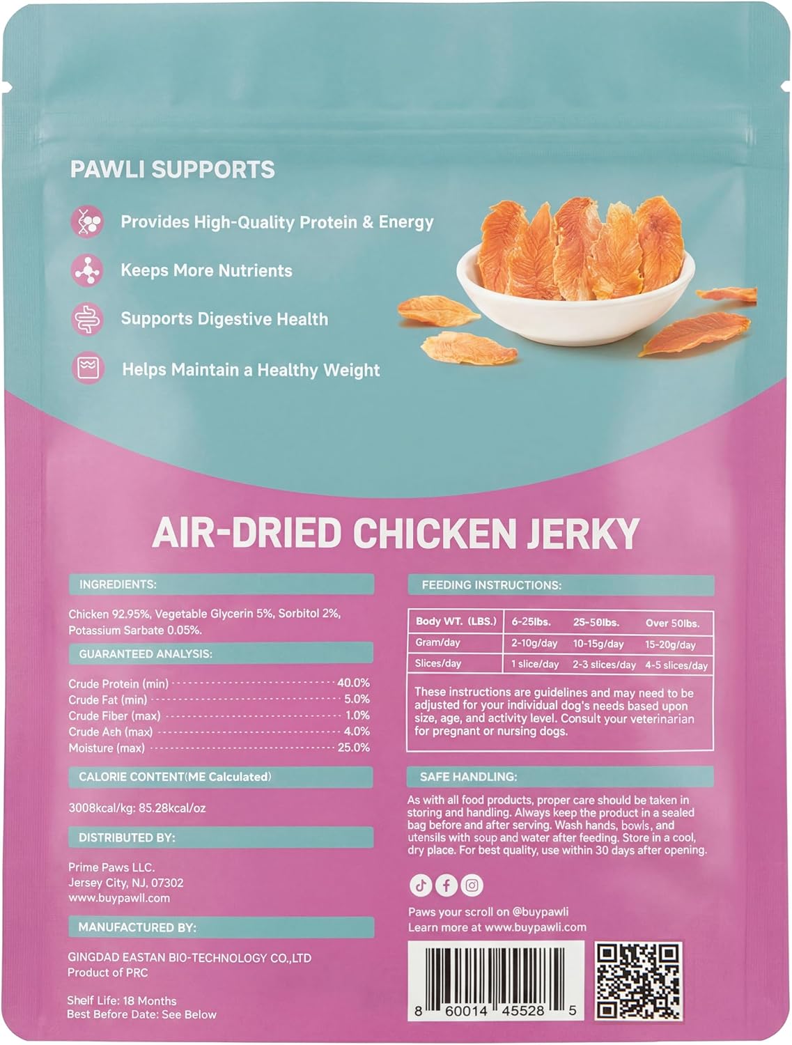 Natural grain free chicken jerky pieces for pet training rewards