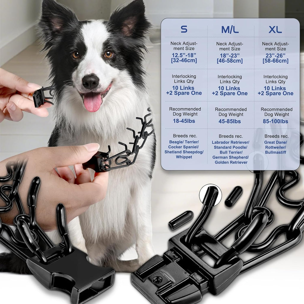 Adjustable metal pinch collar for medium and large dogs with quick release buckle