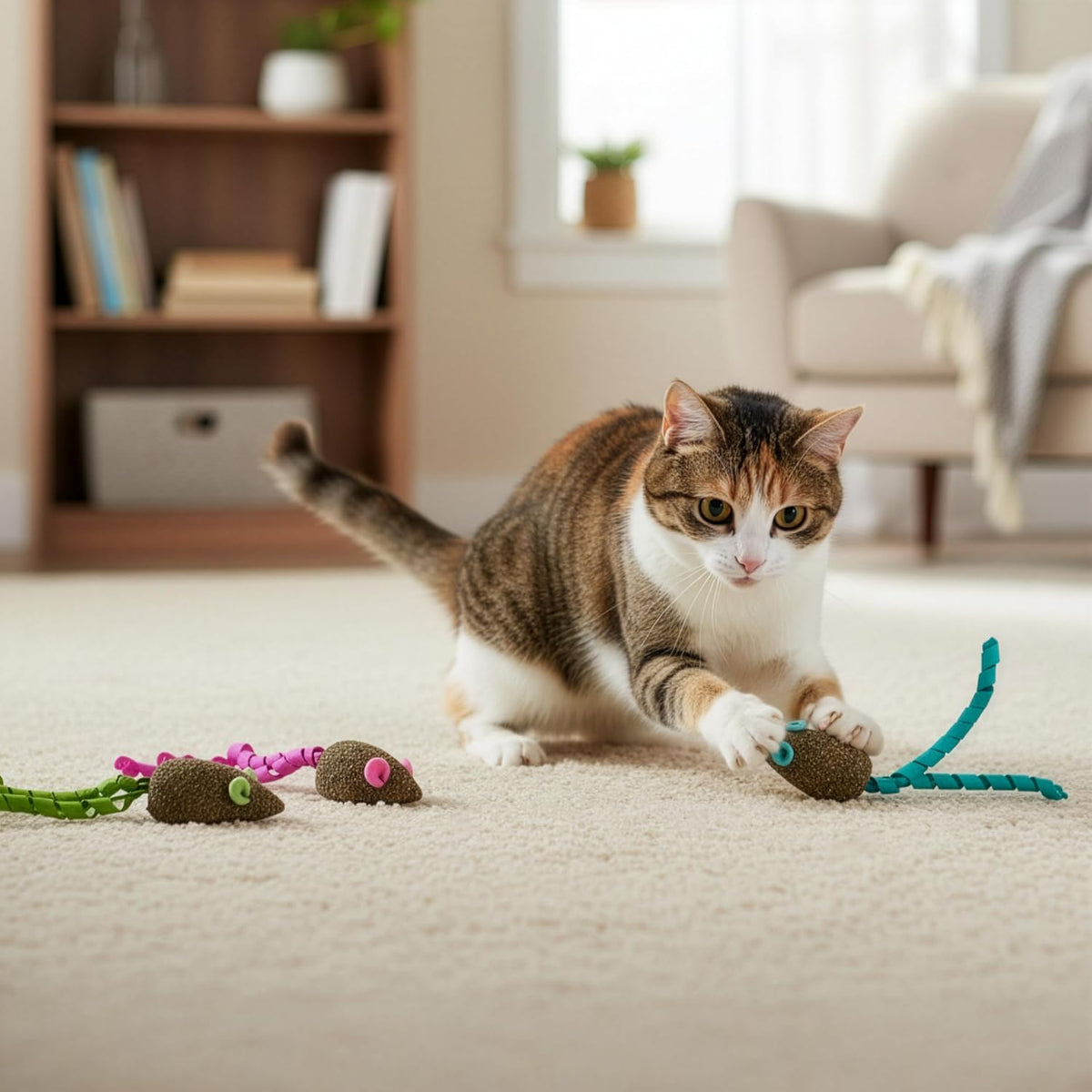 Side profile view of SmartyKat compressed catnip mouse