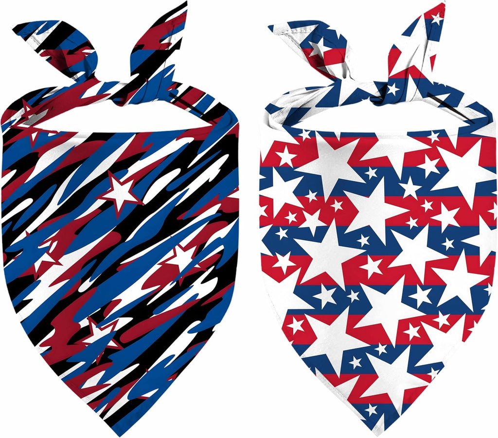 4th of July Patriotic Dog Bandanas Reversible Large 2 Pack, Floral Star Set, Adjustable Triangle Holiday Scarves for Small Medium Large Large Dogs - Image 10