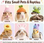 Adjustable miniature pet hats with elastic straps on a white background