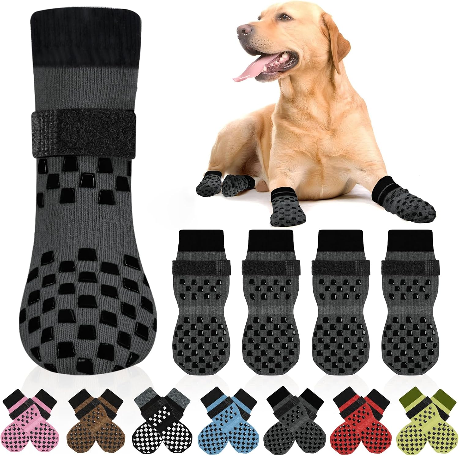 Anti Slip Dog Socks to Prevent Licking Paws, Dog Shoes for Hot/Cold Pavement, Dog Boots on Hardwood Floors, Traction Control Dog Booties & Paw Protectors for Small Medium Large Senior Dogs - Image 13