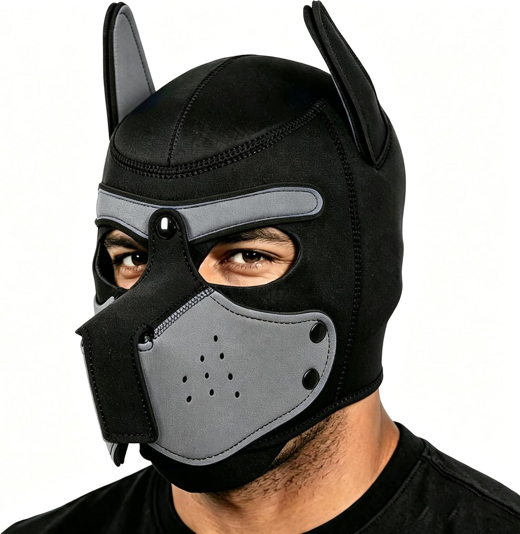 Close up view of the elastic mouth cover on the blue pup mask