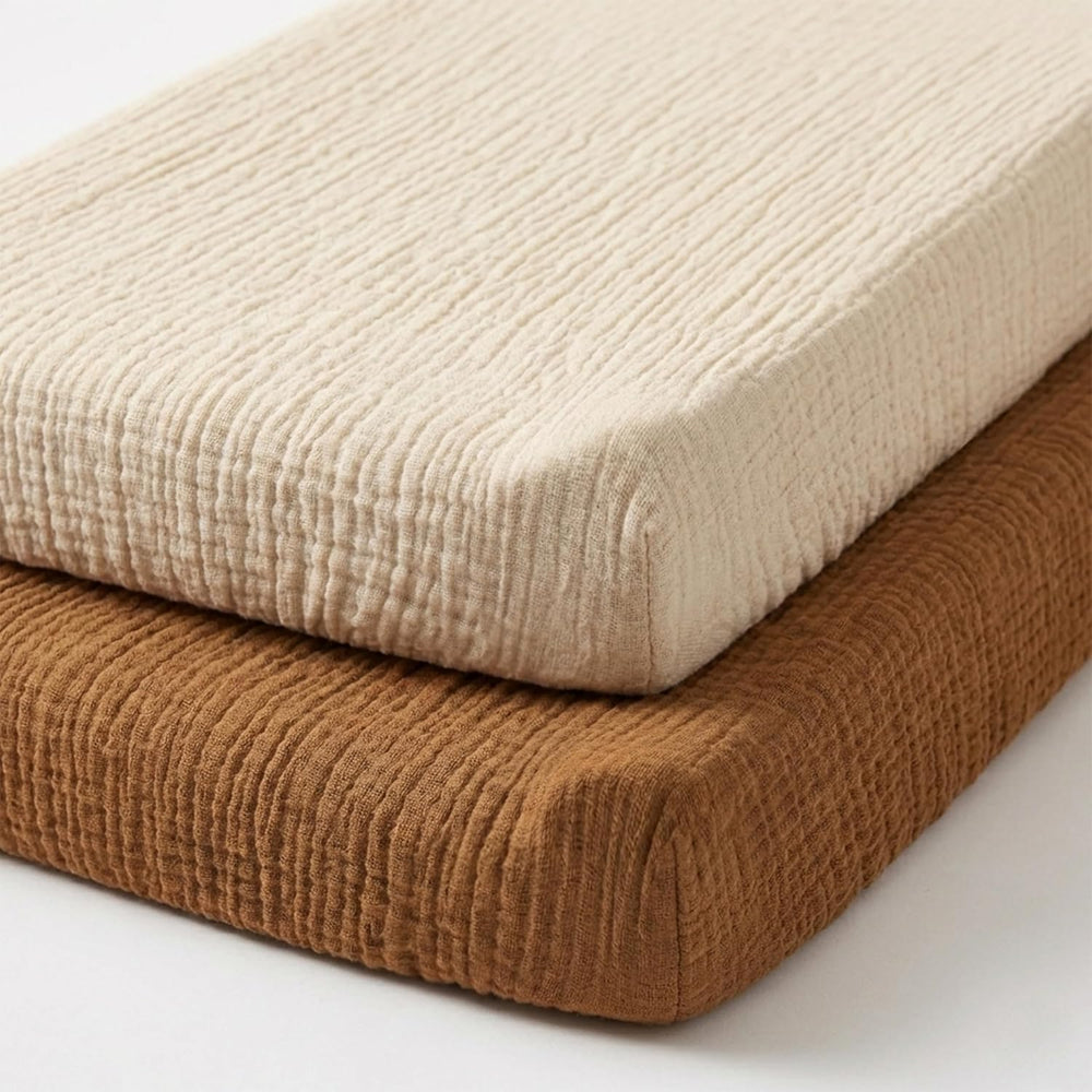 Pro Goleem muslin changing pad cover front view showing brown sheet
