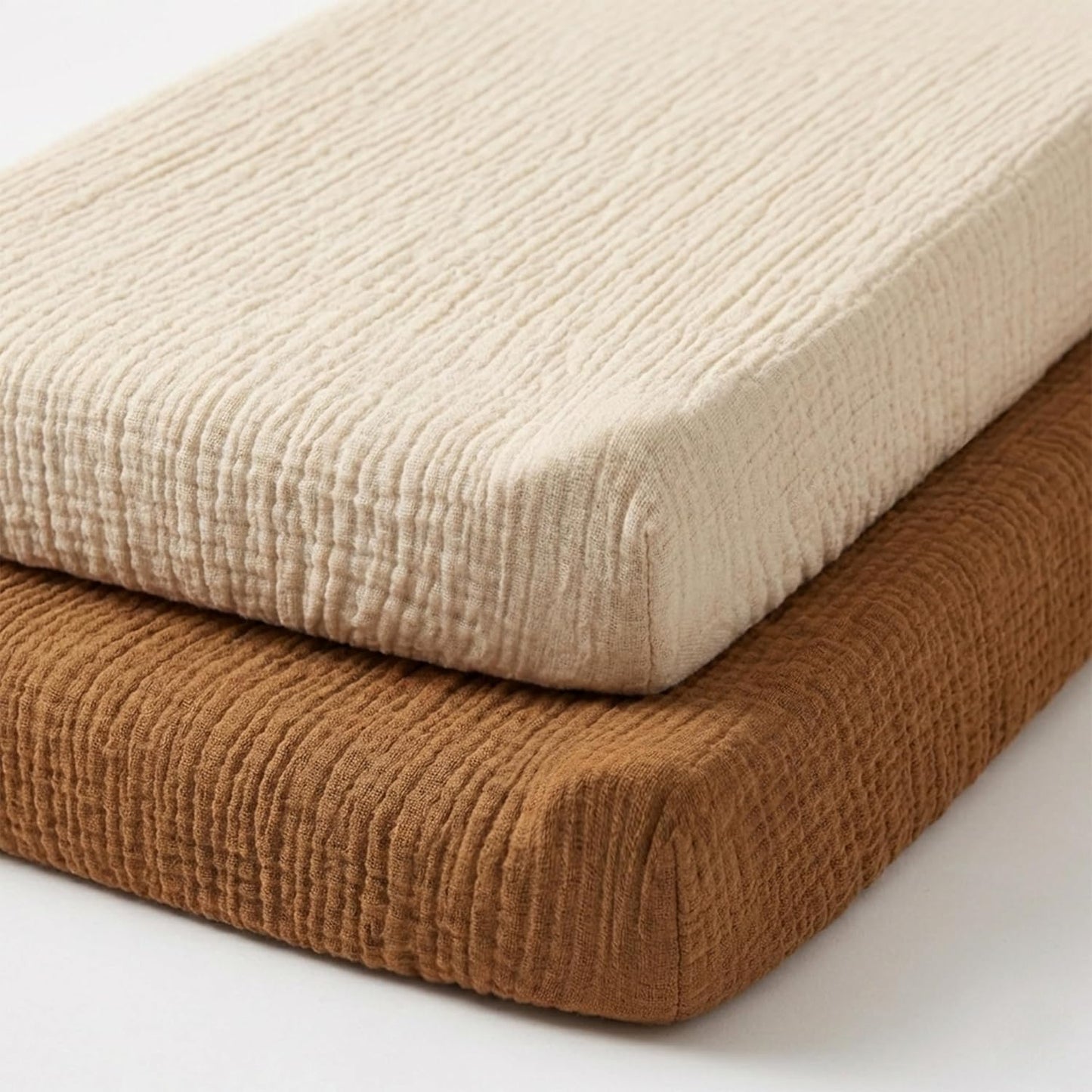 Pro Goleem Muslin Changing Pad Covers front view showing brown and beige crinkled cotton texture.