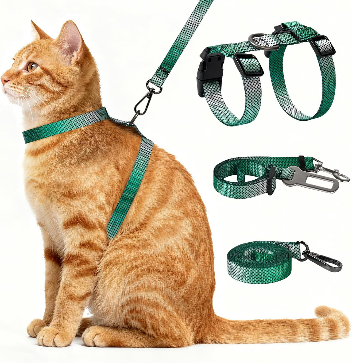 Cat Harness and Leash Set, 3-in-1 Escape Proof Adjustable, Comfortable Soft Lightweight, Safe, Easy to Wear, Walking Travel Kitten Harness for Small Medium Cats Black - Image 12