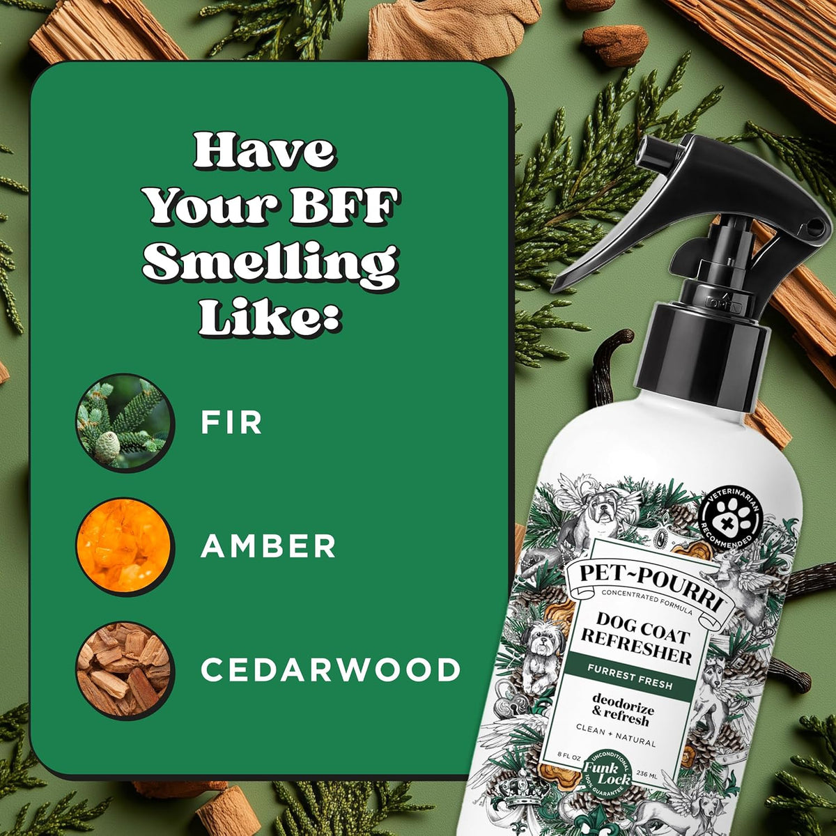 Poo-Pourri Furrest Fresh Dog Deodorizing Spray, 8 Fl Oz Grooming Perfume for Dog Coat, Pet Odor Neutralizer with Essential Oils, Vet Recommended, Paraben & Sulfate-Free Fir, Amber, & Cedarwood Scent - Image 10