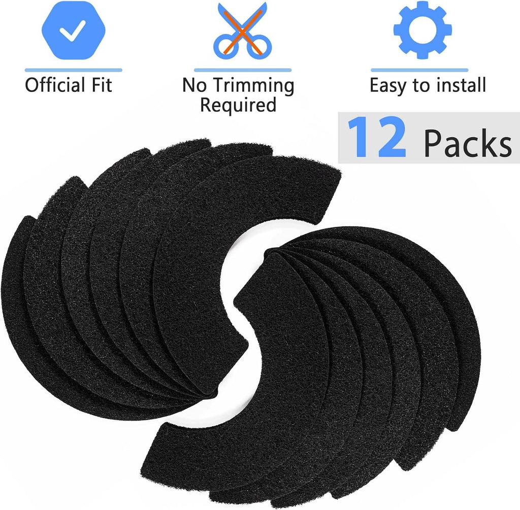 Replacement charcoal air filters for automated cat litter box waste drawers showcasing high density fiber construction.