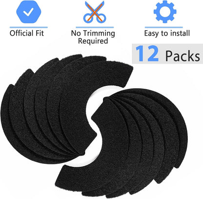 Replacement charcoal air filters for automated cat litter box waste drawers showcasing high density fiber construction.