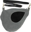 Exotic Nutrition Teardrop Carry Pouch front view showing grey fleece and mesh window