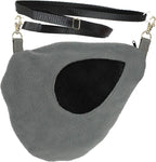 Exotic Nutrition Teardrop Carry Pouch front view showing grey fleece and mesh window