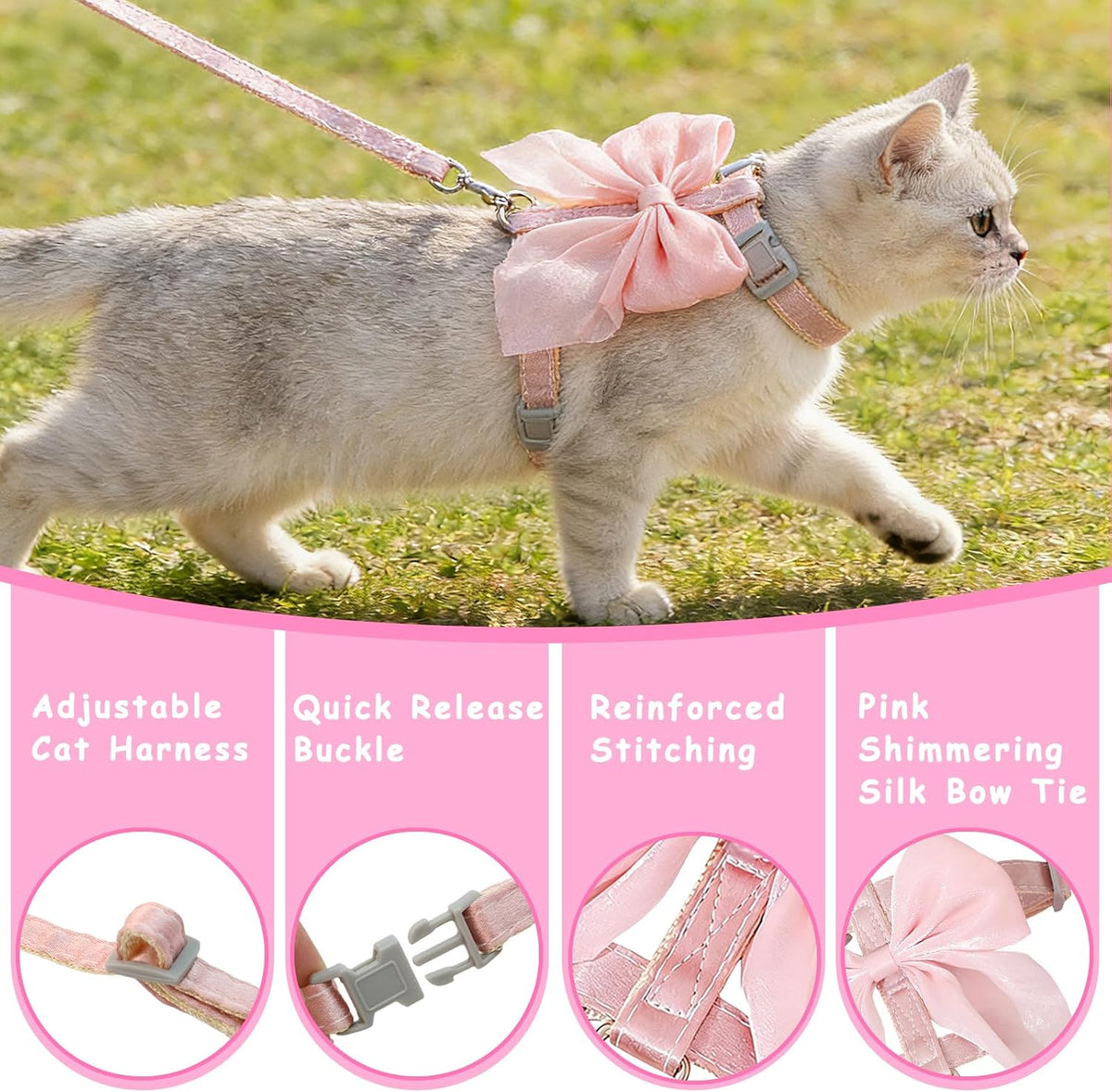 Soft and lightweight pink bow tie pet vest suitable for cats and small rabbits.