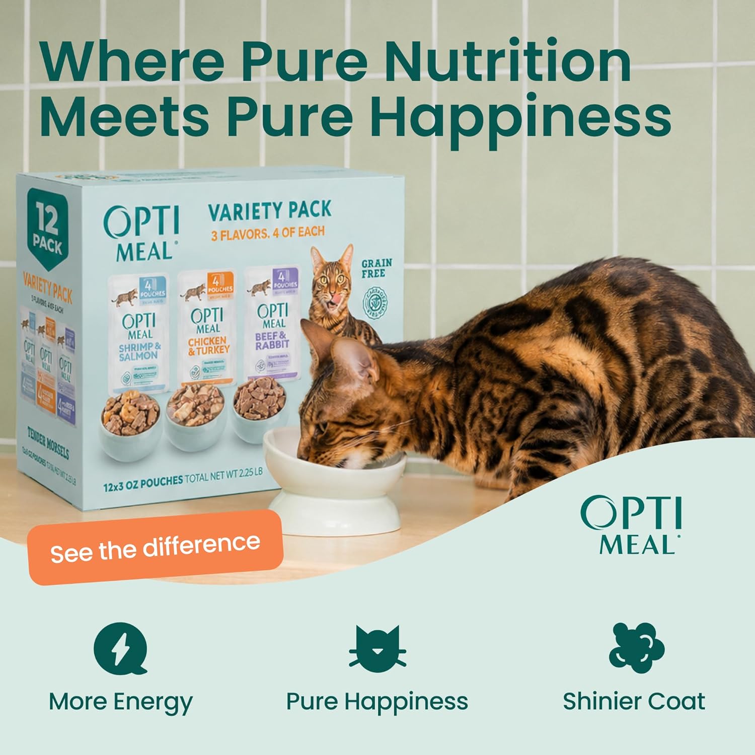 Optimeal indoor health savory gravy wet cat food beef and rabbit pouches.