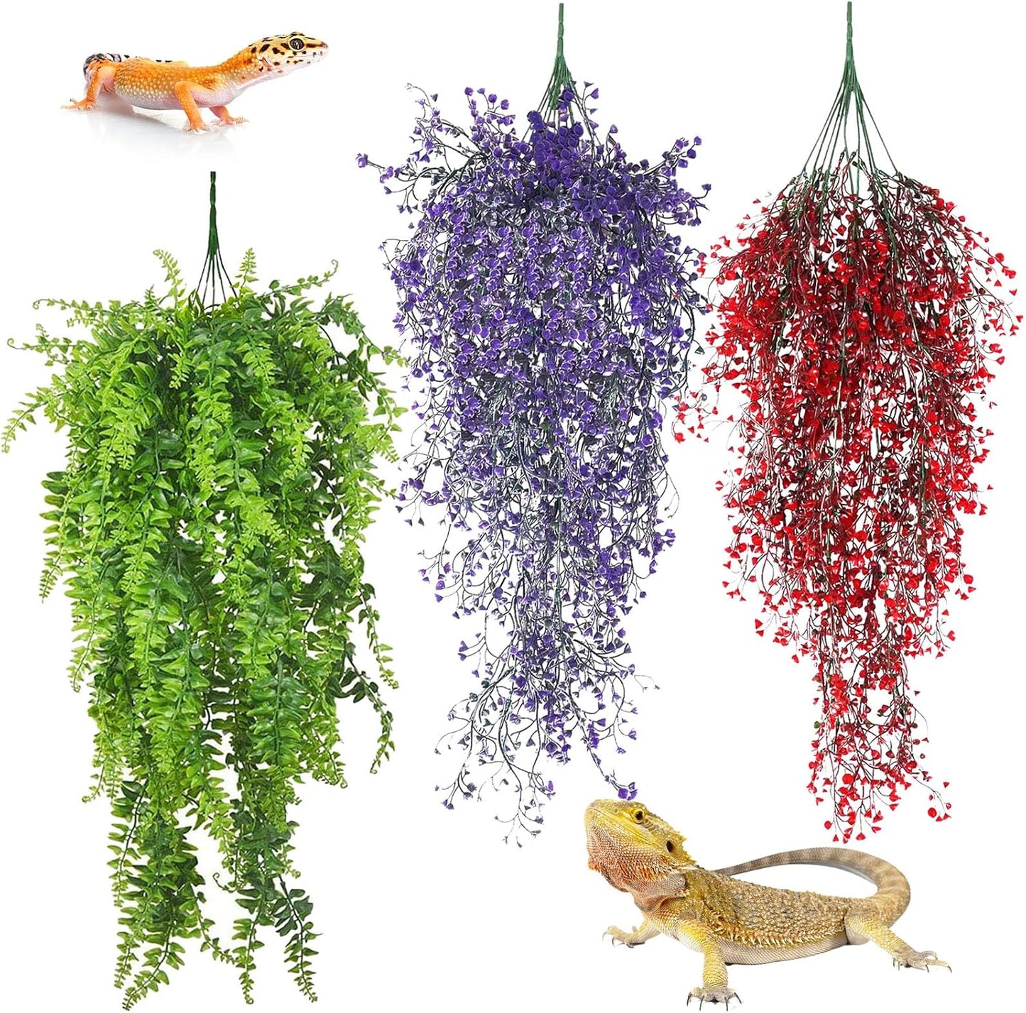 PINVNBY 2 Pack Reptile Plants Terrarium Hanging Fake Vines with Suction Cup Artificial Leaves for Bearded Dragons Lizards Geckos Snake Hermit Crab (Purple and Green) - Image 11