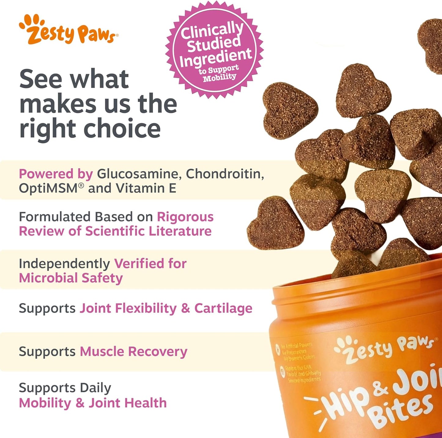 Premium Zesty Paws 90 count pet mobility bites ingredients list