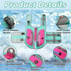 Side view of extra small turquoise pet flotation vest highlighting the cute side pockets and poop bag dispenser hole.