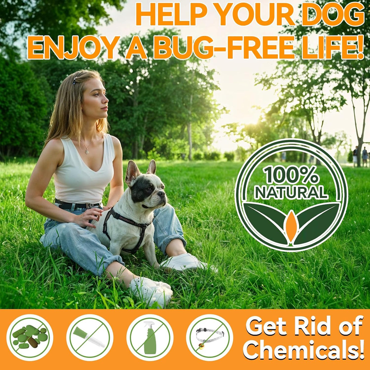 Carmelie natural skin and coat support dog chews displaying active ingredients like brewer's yeast and flaxseed