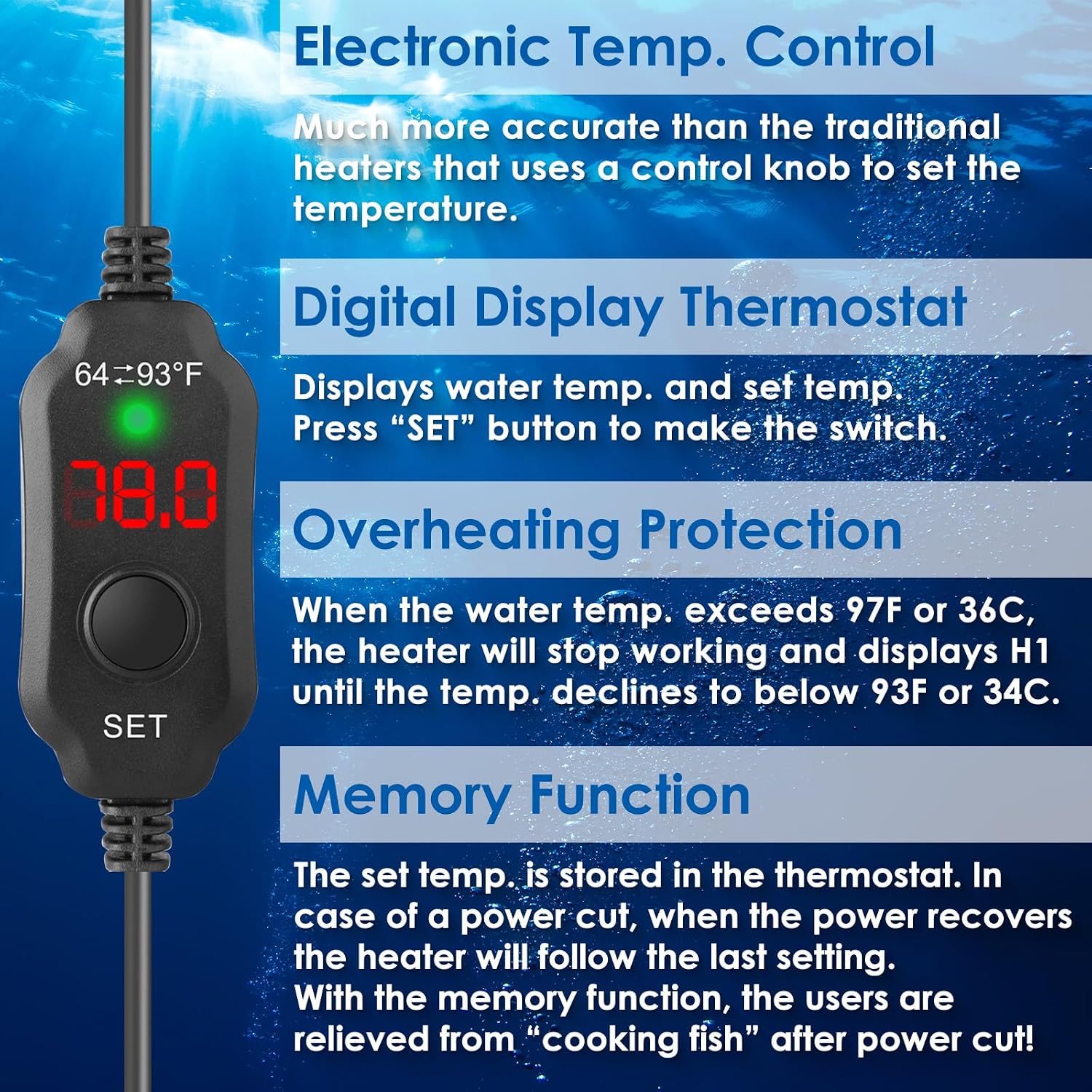 Side profile of Vcraze compact aquarium heating rod