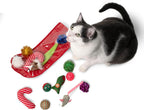 Close-up of plush mouse toys included in the Midlee cat holiday set.