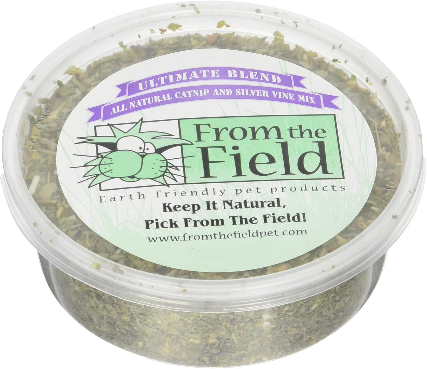 Top view of the secure resealable lid on the From The Field Two Ounce container.