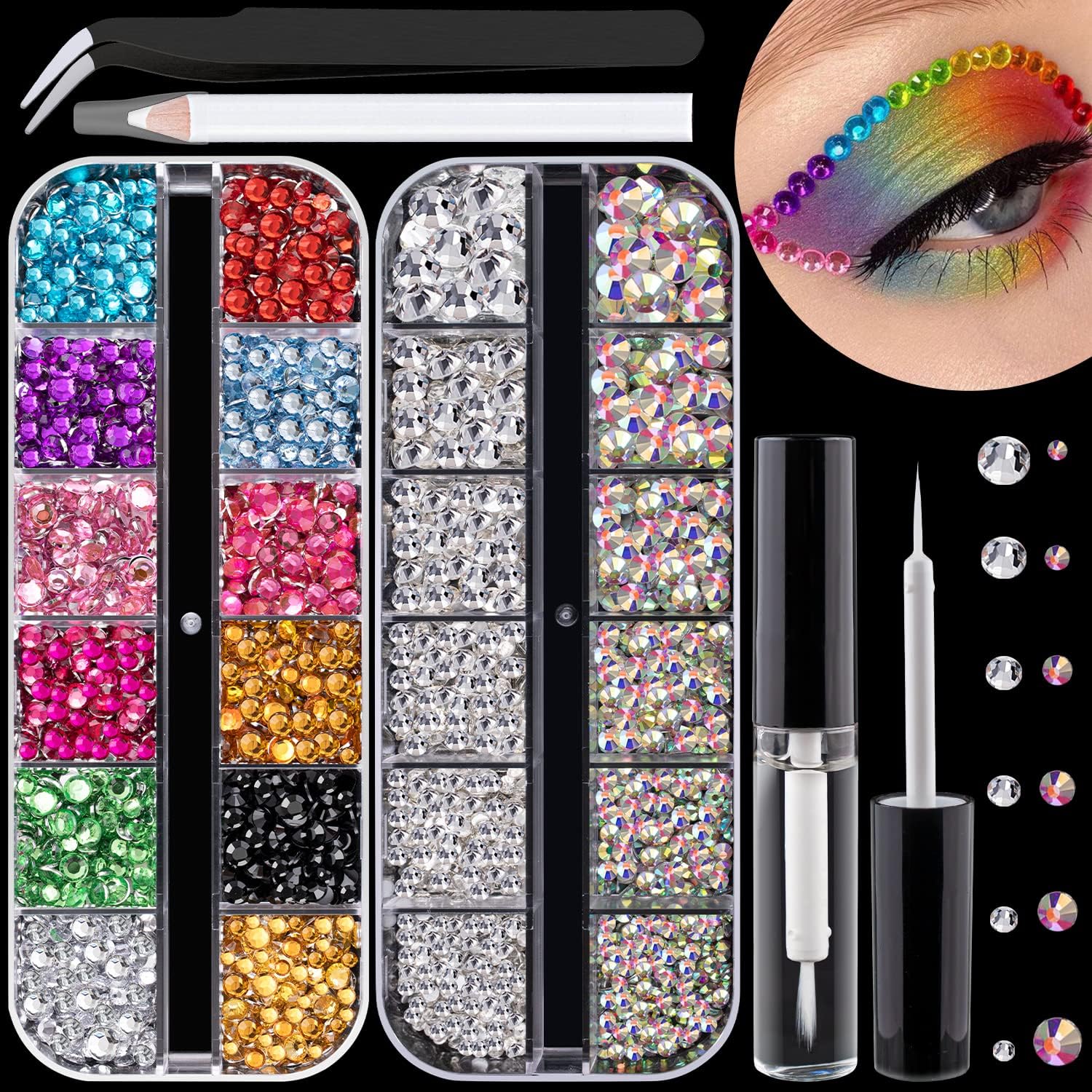 Belleboost flat back rhinestone kit with 4520 colorful gems and professional application tools