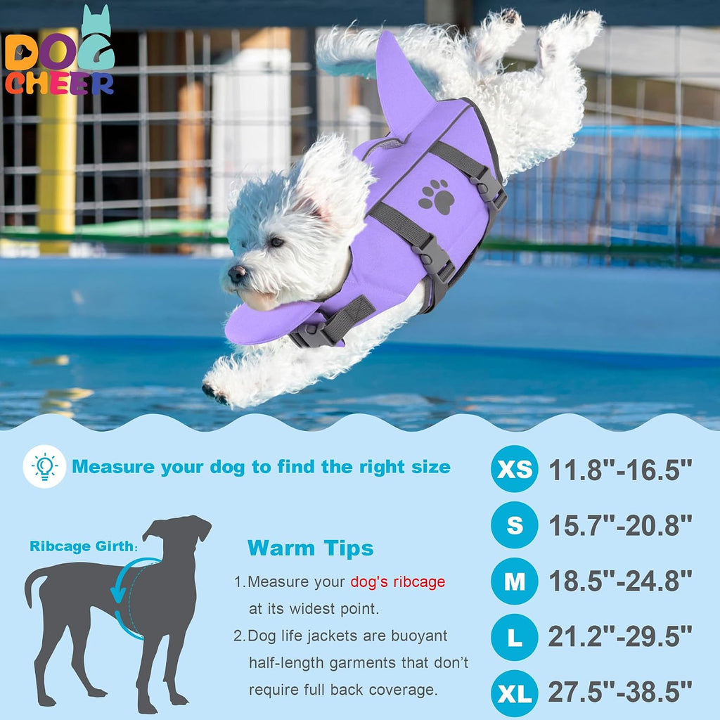 Dogcheer shark fin dog life jacket showing reflective safety strips