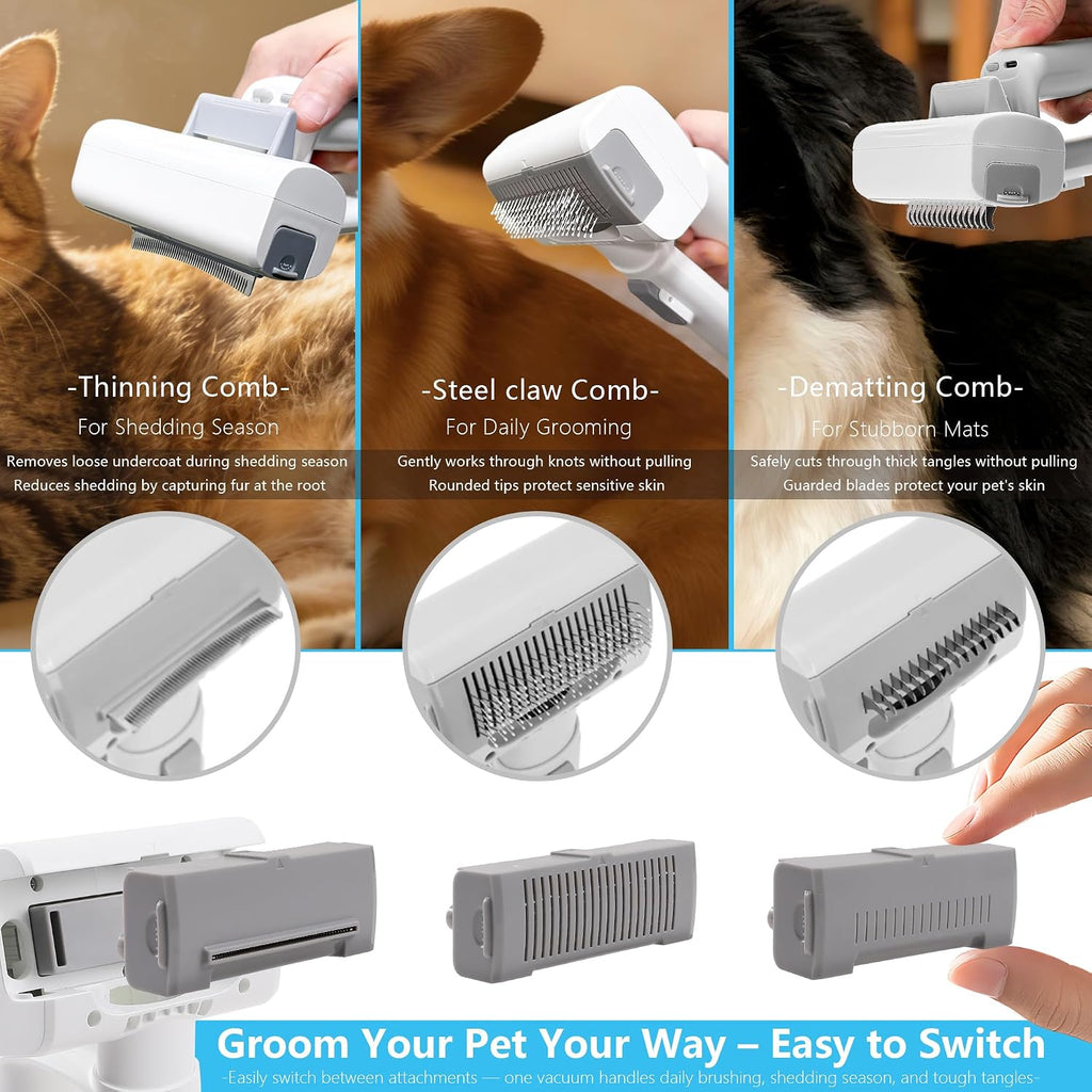 Washable dustbin and filter components of the premium imported pet vacuum grooming kit open for cleaning