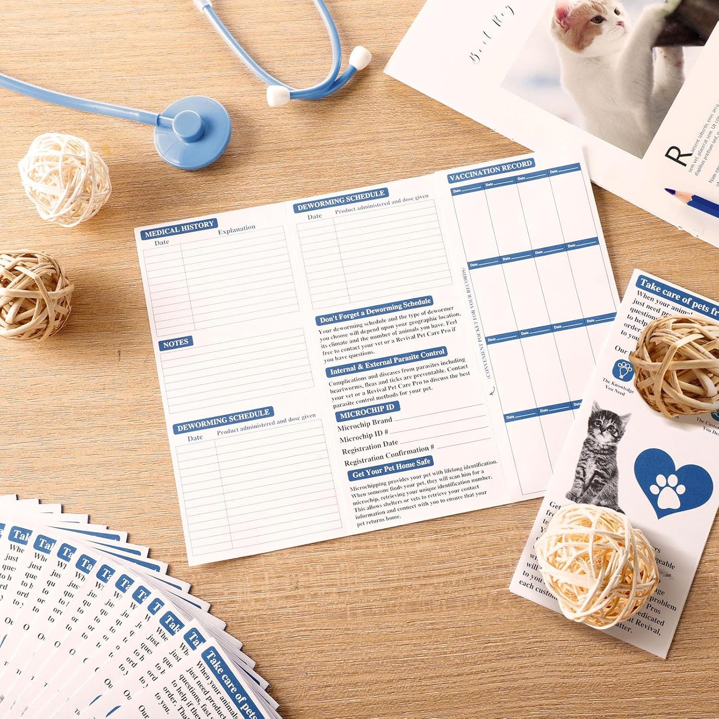 Dunzoom pet health tracking charts demonstrating the convenient tri-fold mechanism.