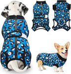 SlowTon dog surgical onesie in small size laid flat to show full coverage design.