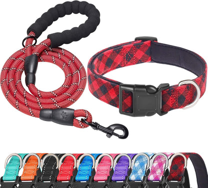 Ladoogo Reflective Dog Collar Padded with Soft Neoprene Breathable Adjustable Nylon Dog Collars for Small Medium Large Dogs (Medium (Pack of 1), Blue Collar+Leash) - Image 14
