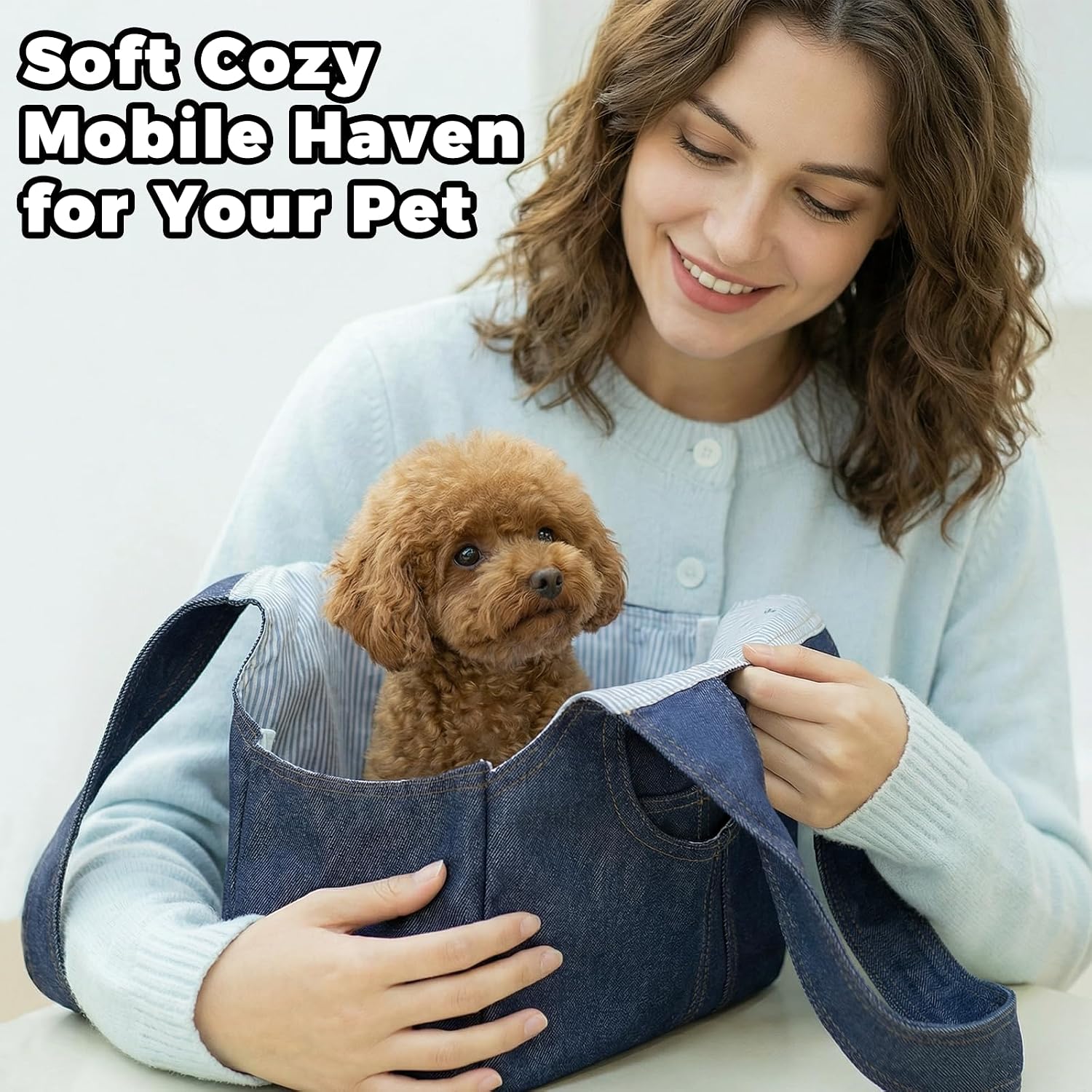Abuul dog carrier showing safety tether and internal lining