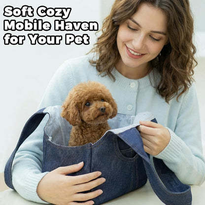 Abuul dog carrier showing safety tether and internal lining
