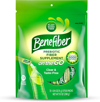Benefiber On The Go Prebiotic Fiber Supplement front view 72 stick packs