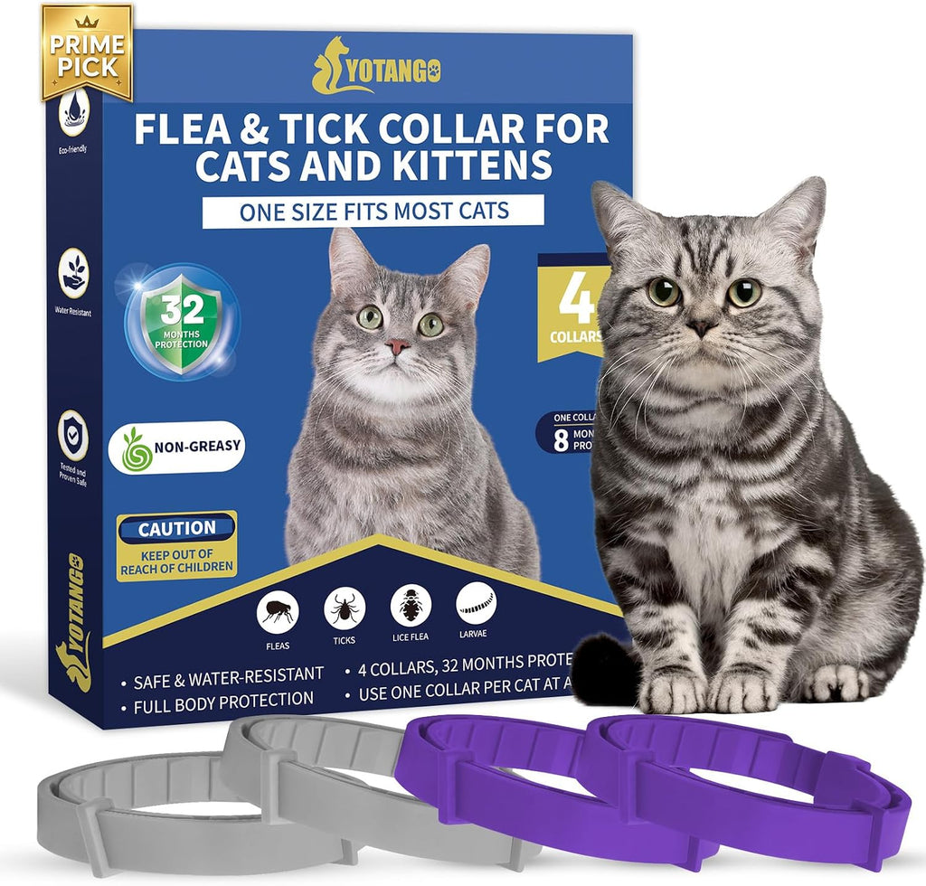 Four different colored cat flea collars in a 4-pack set