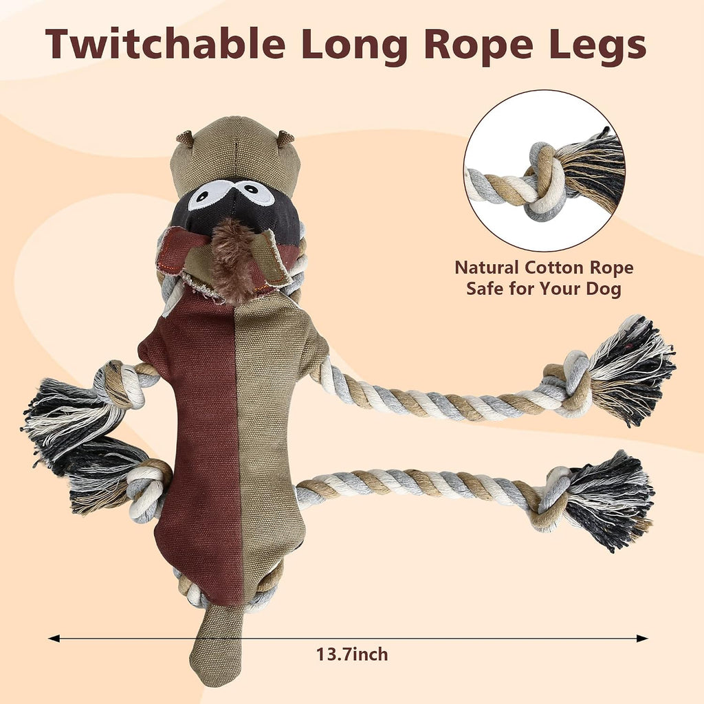 Auburn canvas donkey dog toy with dual interactive ropes