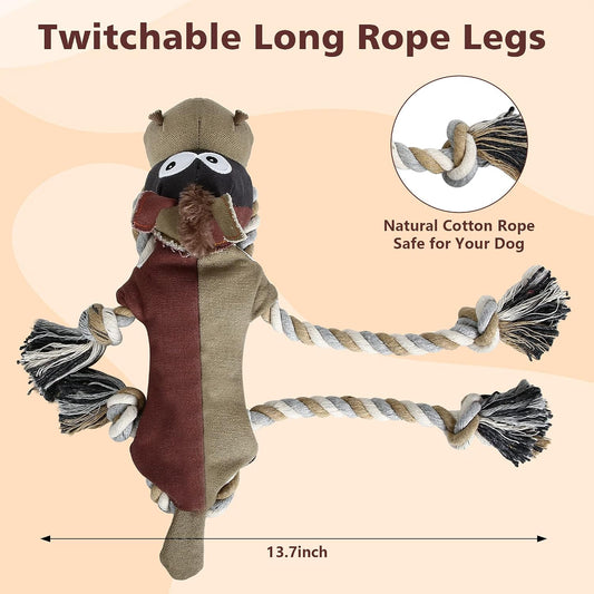 Auburn canvas donkey dog toy with dual interactive ropes