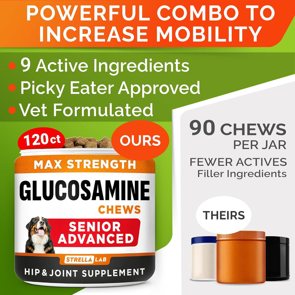 USA imported StrellaLab glucosamine chondroitin soft chew tablets for large breeds